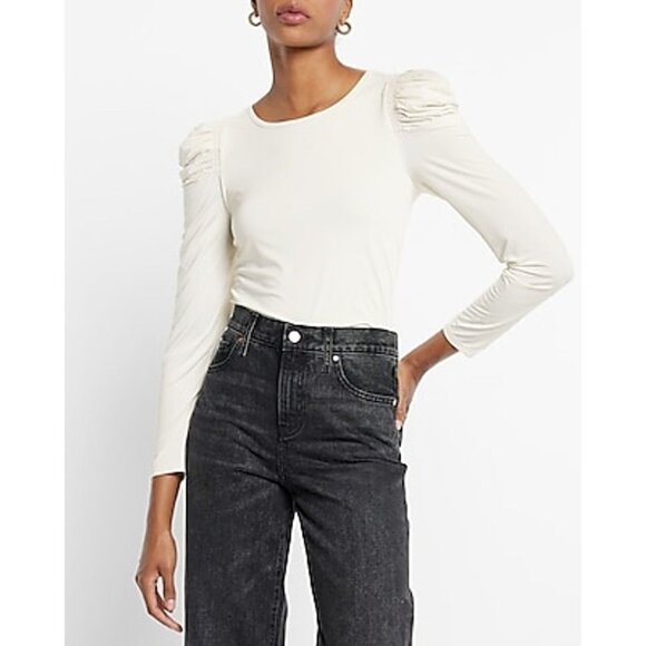 Express Tops - Express Sheen Jersey Long Sleeve Puff Shoulder Top S